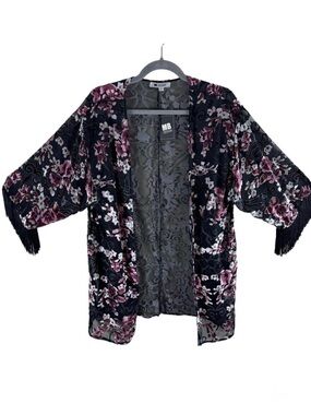 MB Design‎ NWT Floral Velvet Fringe Open Blouse Small
